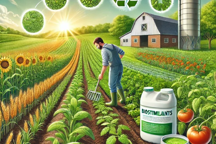 Un agricoltore che coltiva usando biostimolanti